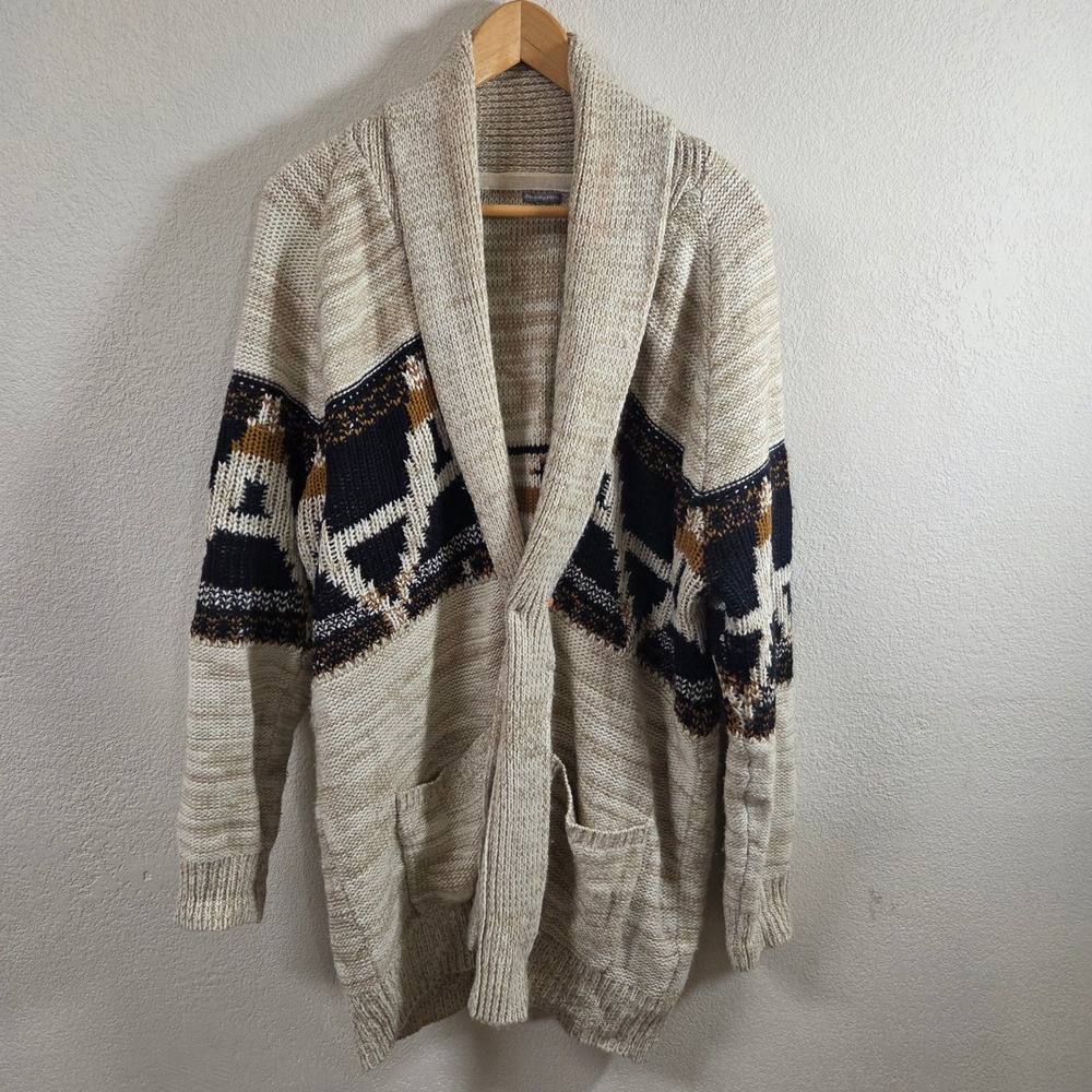 Charlotte Russe Womens XL Beige Fair Isle Shawl Collar Open Front Cardigan Knit